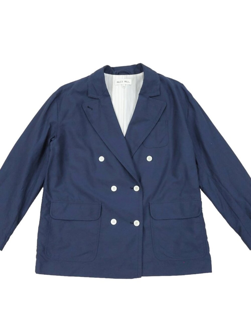 Alex Mill Double-Breasted Blazer Womens Large, Blue Cotton Oxford, Unconstructed